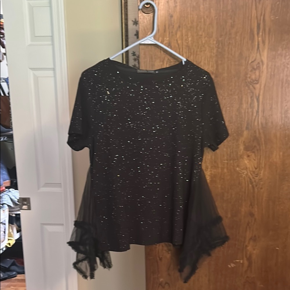 Black Asymmetrical Sequin Blouse